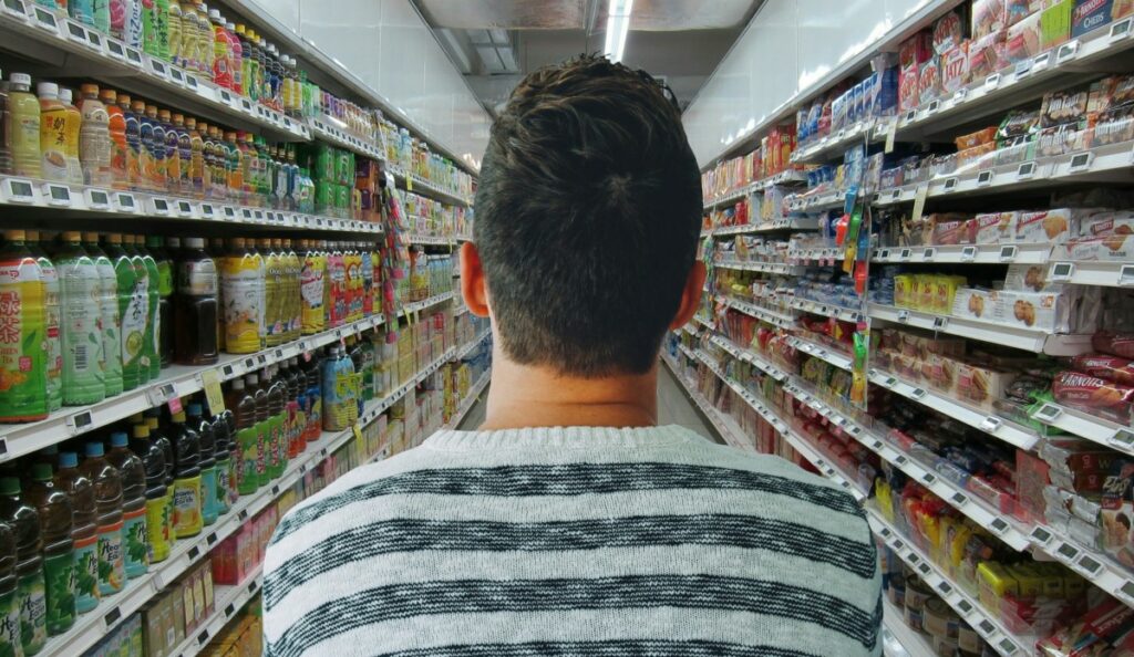 Grocery shopping in a supermarket